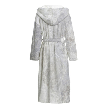 Silver Grey Marble Print Hooded Bathrobe