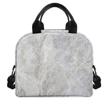 Silver Grey Marble Print Insulated Lunch Bag