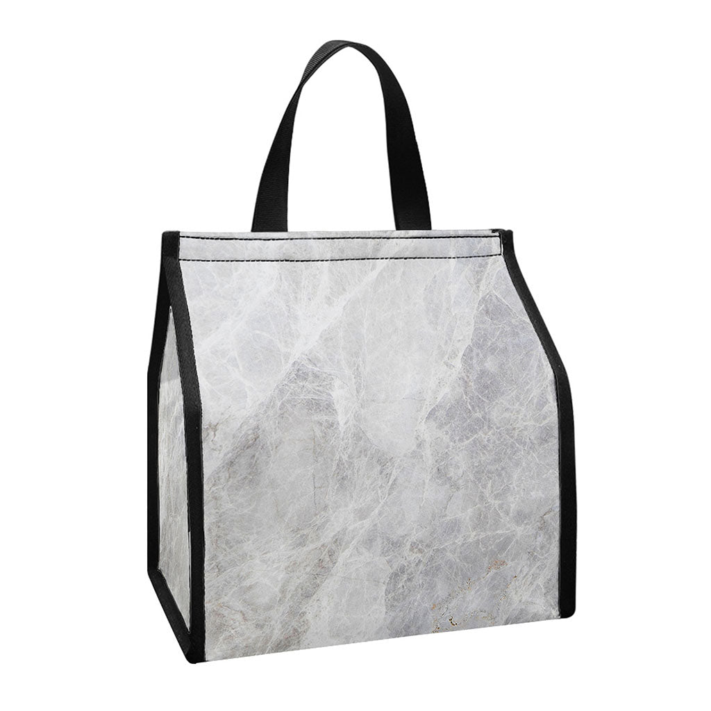 Silver Grey Marble Print Insulated Lunch Tote
