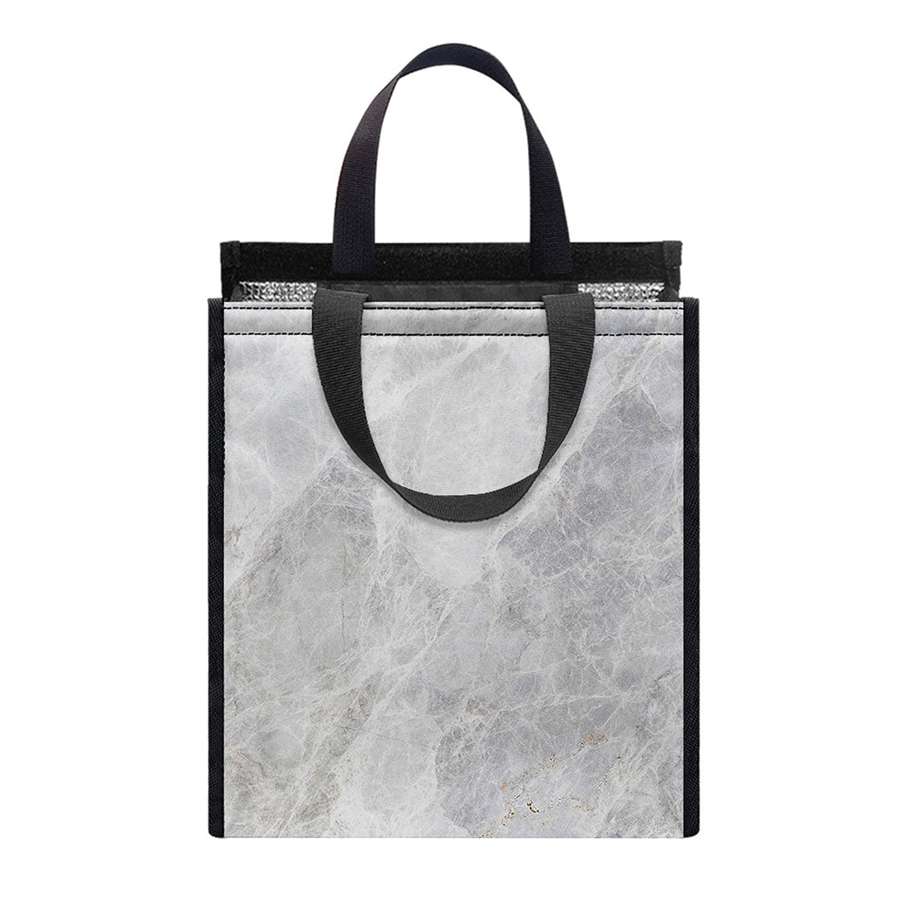 Silver Grey Marble Print Insulated Lunch Tote