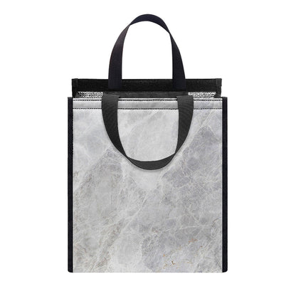 Silver Grey Marble Print Insulated Lunch Tote