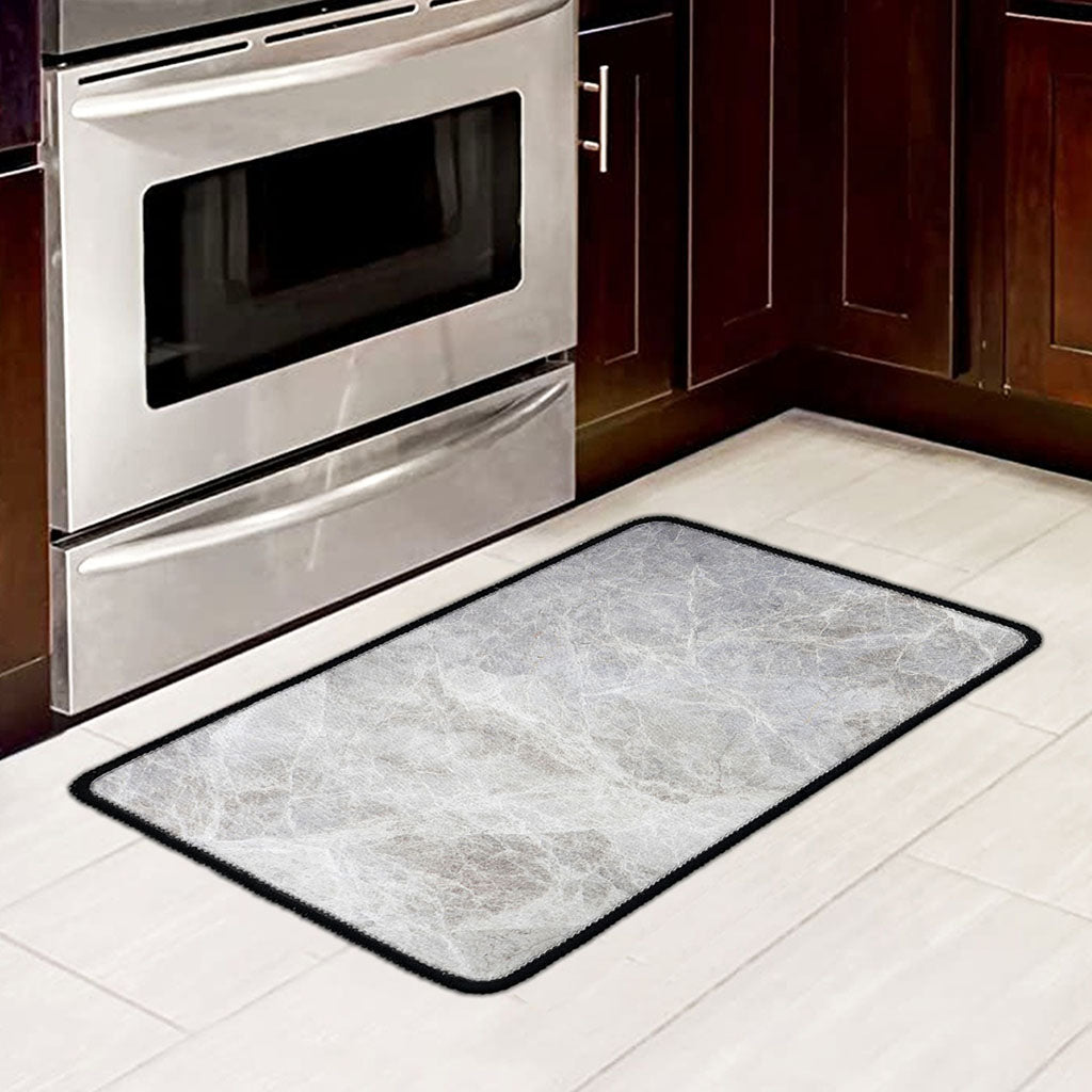 Silver Grey Marble Print Kitchen Mat