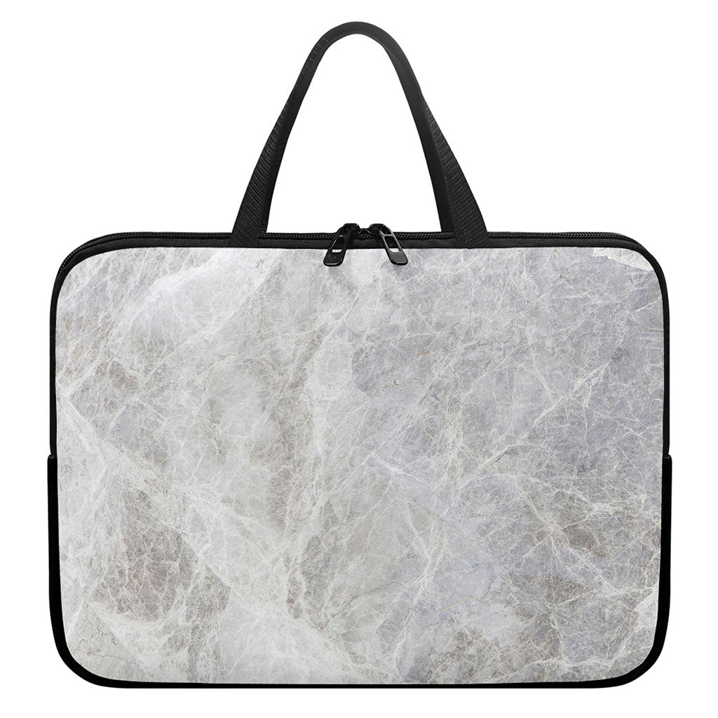 Silver Grey Marble Print Laptop Sleeve With Handle