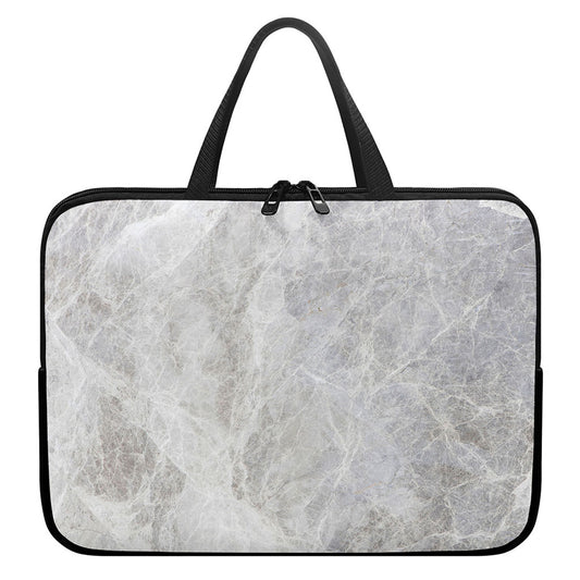 Silver Grey Marble Print Laptop Sleeve With Handle