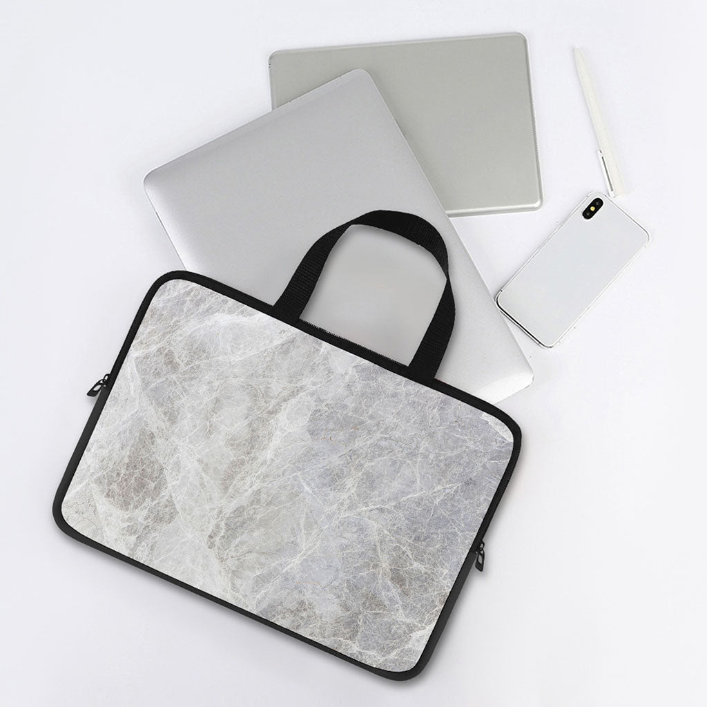 Silver Grey Marble Print Laptop Sleeve With Handle