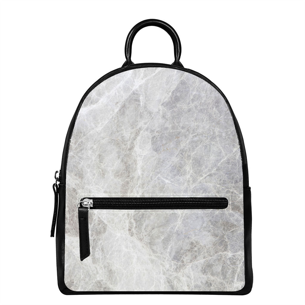 Silver Grey Marble Print Leather Backpack