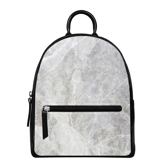 Silver Grey Marble Print Leather Backpack