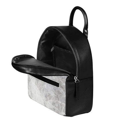 Silver Grey Marble Print Leather Backpack