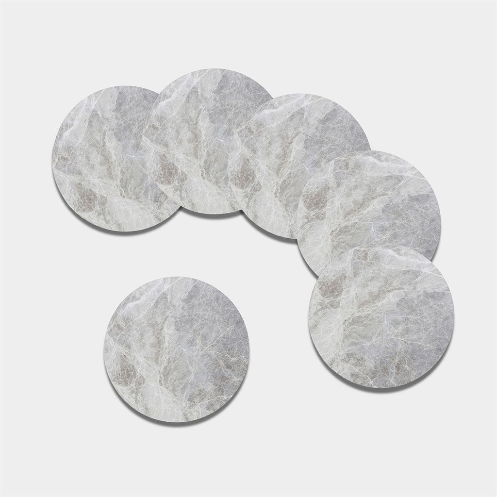 Silver Grey Marble Print Leather Coaster Set