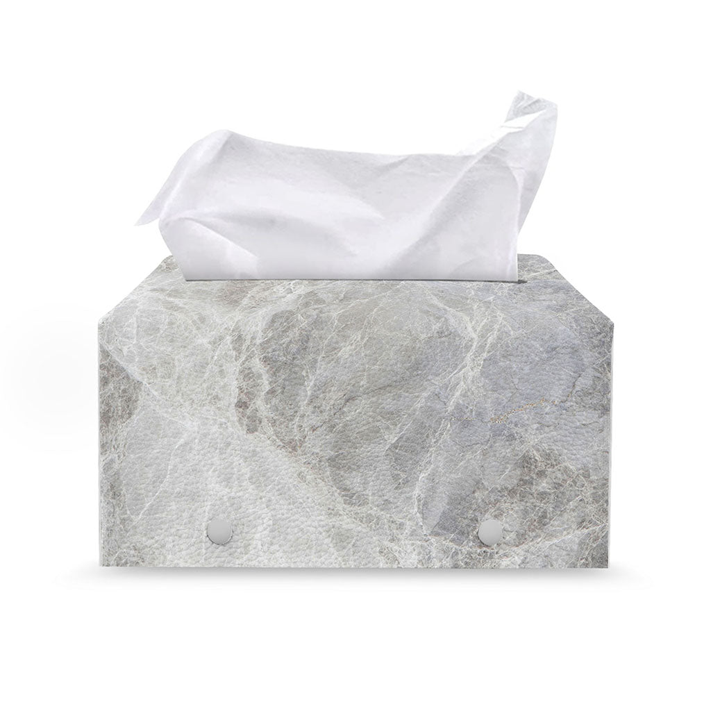 Silver Grey Marble Print Leather Tissue Box Cover