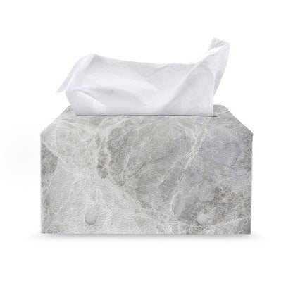 Silver Grey Marble Print Leather Tissue Box Cover