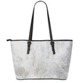 Silver Grey Marble Print Leather Tote Bag With Zipper