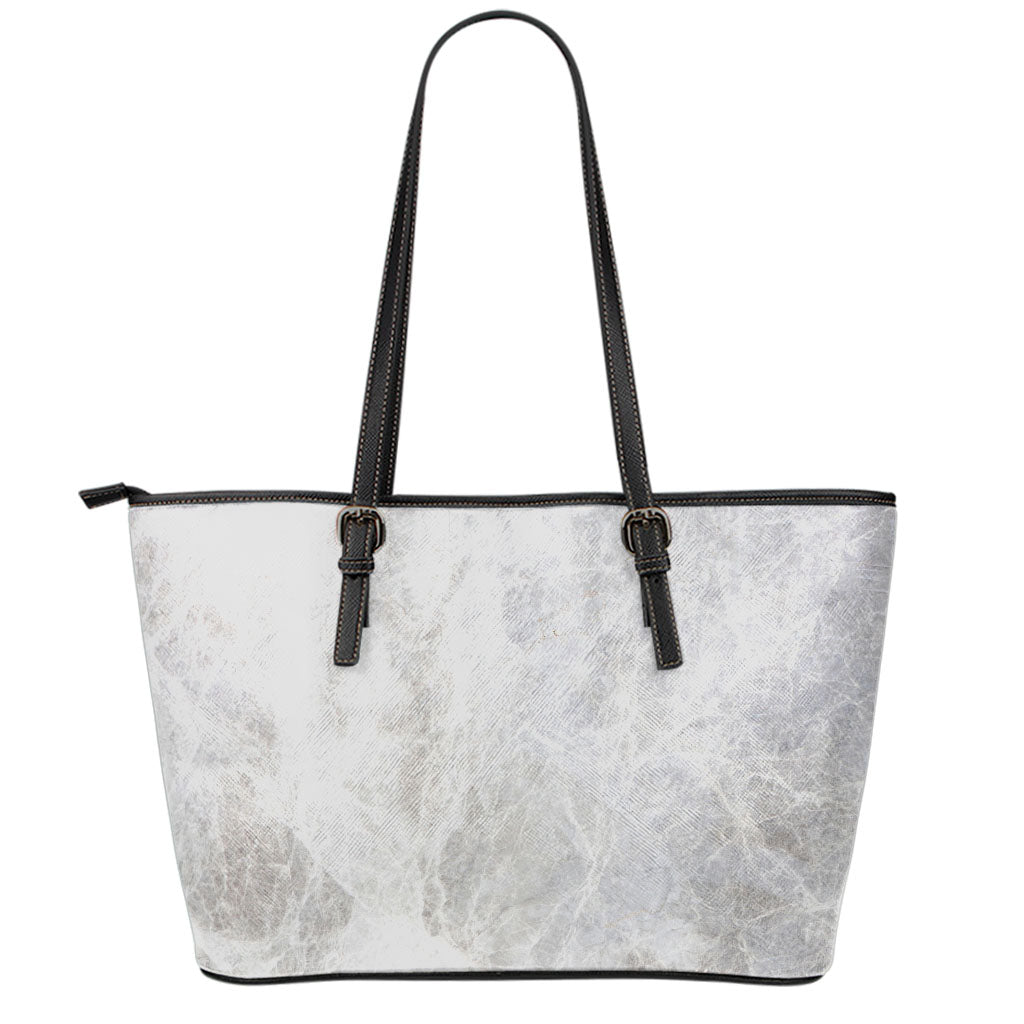 Silver Grey Marble Print Leather Tote Bag