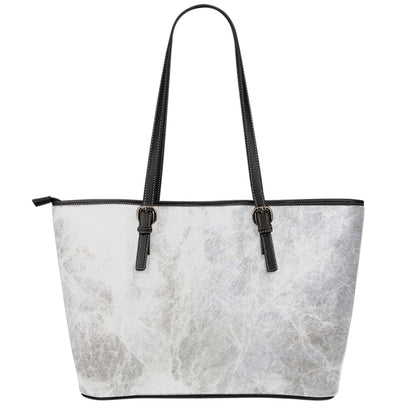 Silver Grey Marble Print Leather Tote Bag