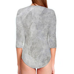 Silver Grey Marble Print Long Sleeve Swimsuit
