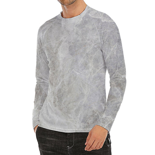 Silver Grey Marble Print Men's Long Sleeve Rash Guard