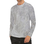Silver Grey Marble Print Men's Long Sleeve Rash Guard