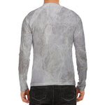 Silver Grey Marble Print Men's Long Sleeve Rash Guard