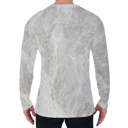 Silver Grey Marble Print Men's Long Sleeve T-Shirt