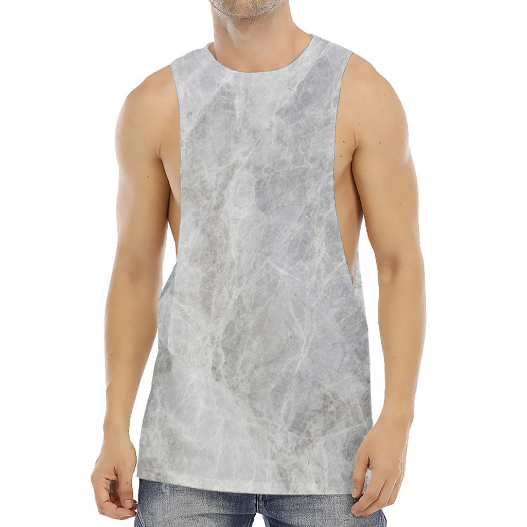 Silver Grey Marble Print Men's Muscle Tank Top