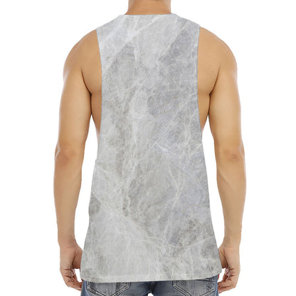 Silver Grey Marble Print Men's Muscle Tank Top