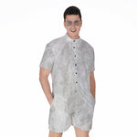 Silver Grey Marble Print Men's Rompers