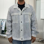 Silver Grey Marble Print Men's Shirt Jacket