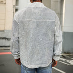 Silver Grey Marble Print Men's Shirt Jacket