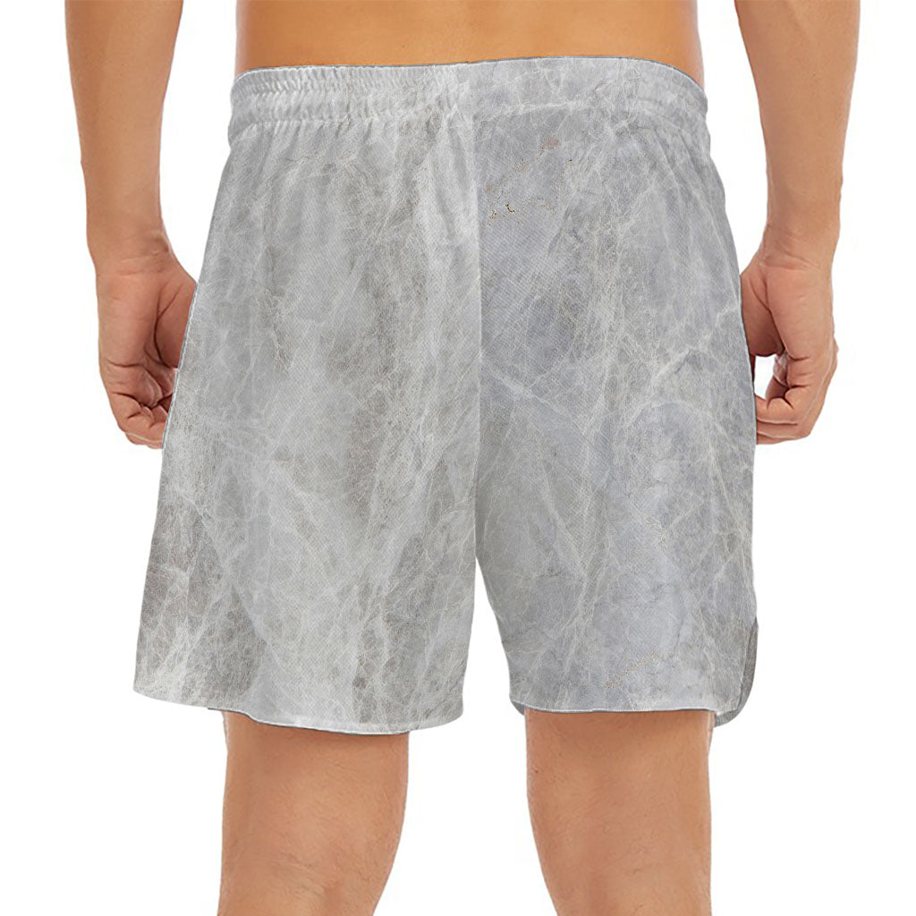 Silver Grey Marble Print Men's Split Running Shorts