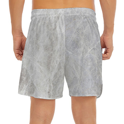 Silver Grey Marble Print Men's Split Running Shorts