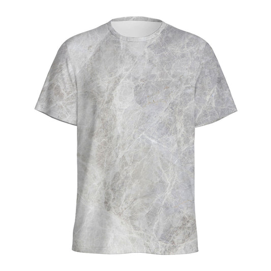 Silver Grey Marble Print Men's Sports T-Shirt
