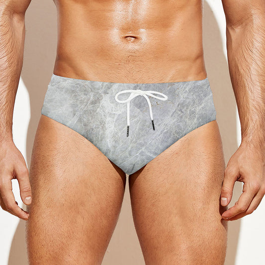 Silver Grey Marble Print Men's Swim Briefs