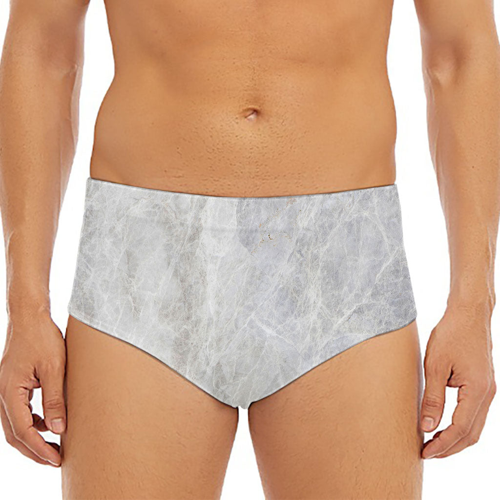 Silver Grey Marble Print Men's Triangle Swim Briefs