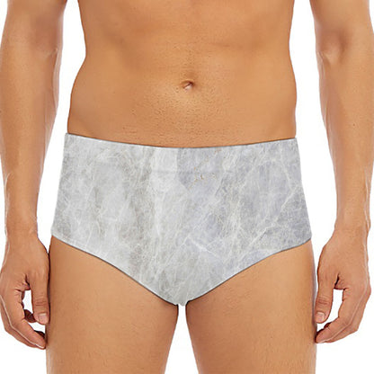 Silver Grey Marble Print Men's Triangle Swim Briefs