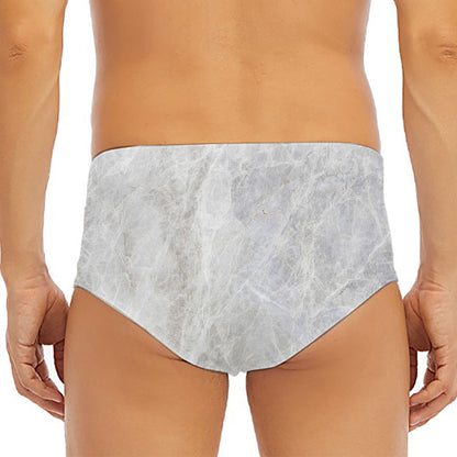 Silver Grey Marble Print Men's Triangle Swim Briefs