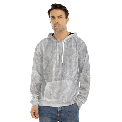 Silver Grey Marble Print Men's Velvet Pullover Hoodie