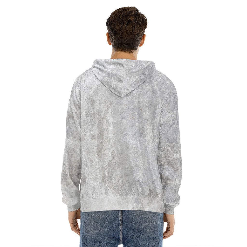 Silver Grey Marble Print Men's Velvet Pullover Hoodie