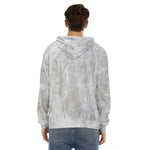 Silver Grey Marble Print Men's Velvet Pullover Hoodie