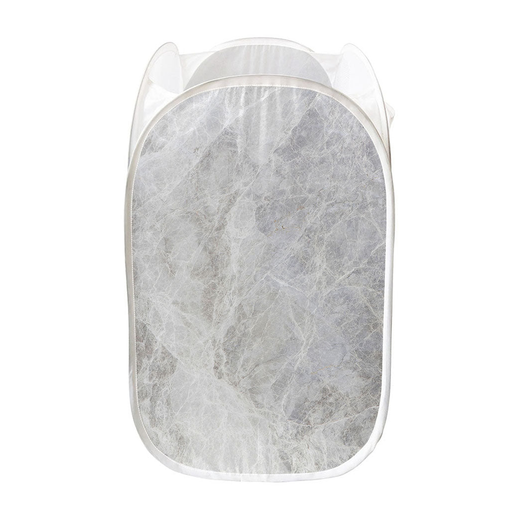 Silver Grey Marble Print Mesh Laundry Hamper