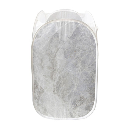 Silver Grey Marble Print Mesh Laundry Hamper