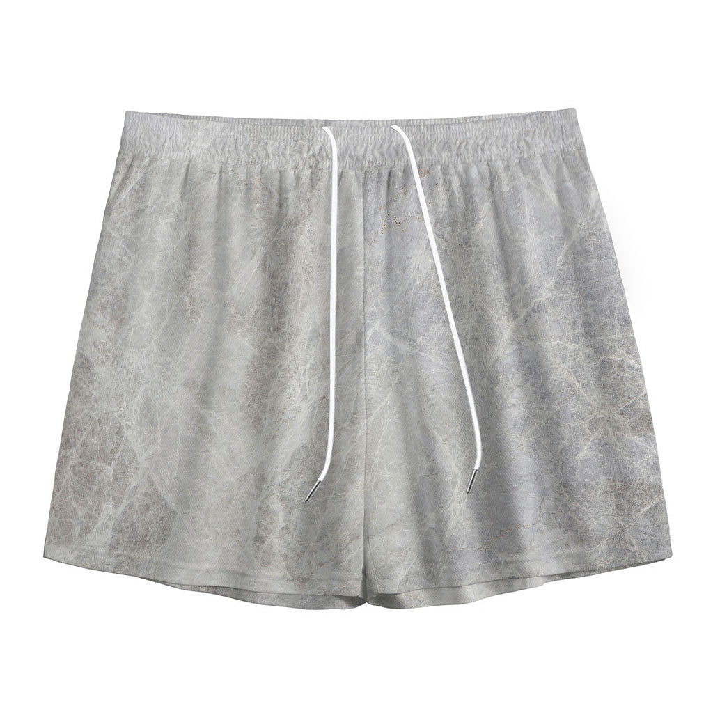 Silver Grey Marble Print Mesh Shorts