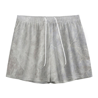 Silver Grey Marble Print Mesh Shorts