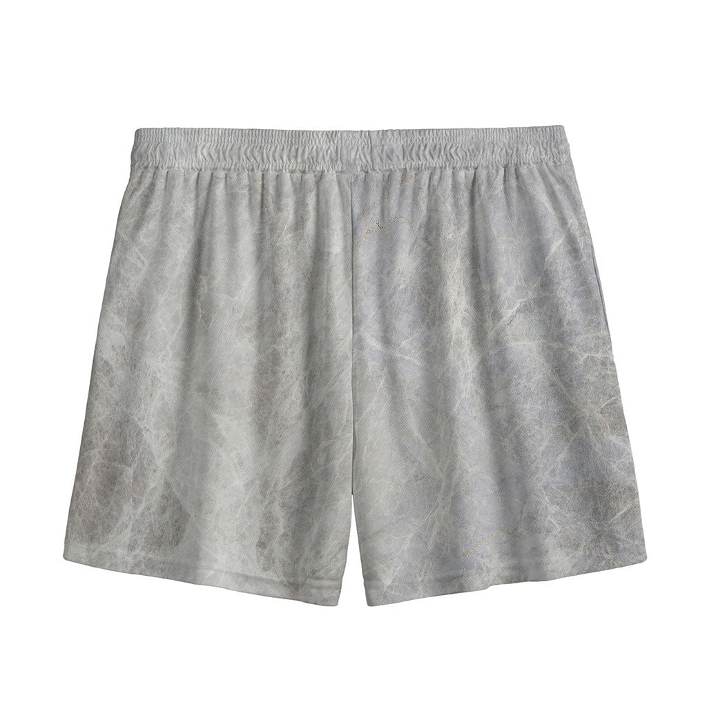 Silver Grey Marble Print Mesh Shorts