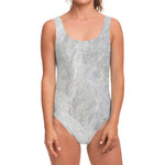 Silver Grey Marble Print One Piece Swimsuit