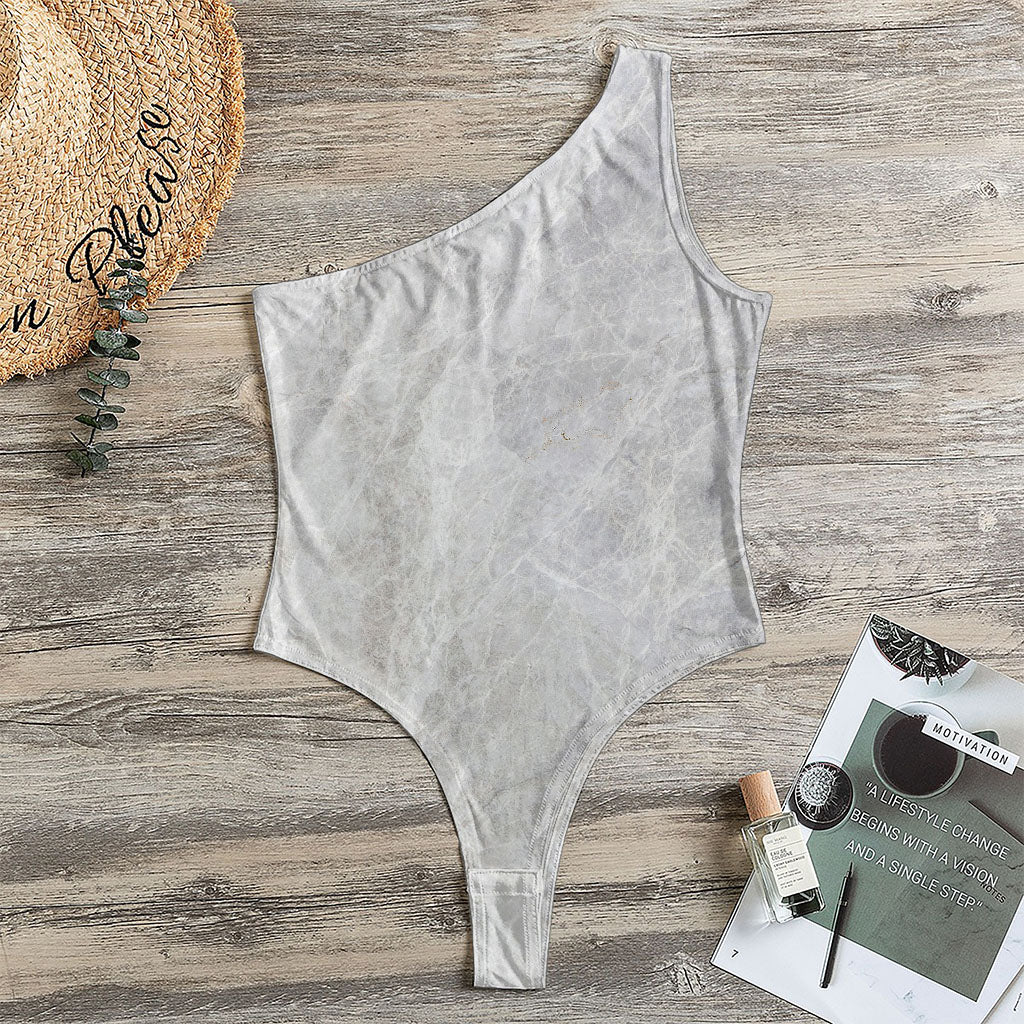 Silver Grey Marble Print One Shoulder Bodysuit
