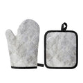 Silver Grey Marble Print Oven Mitt And Pot Holder Set