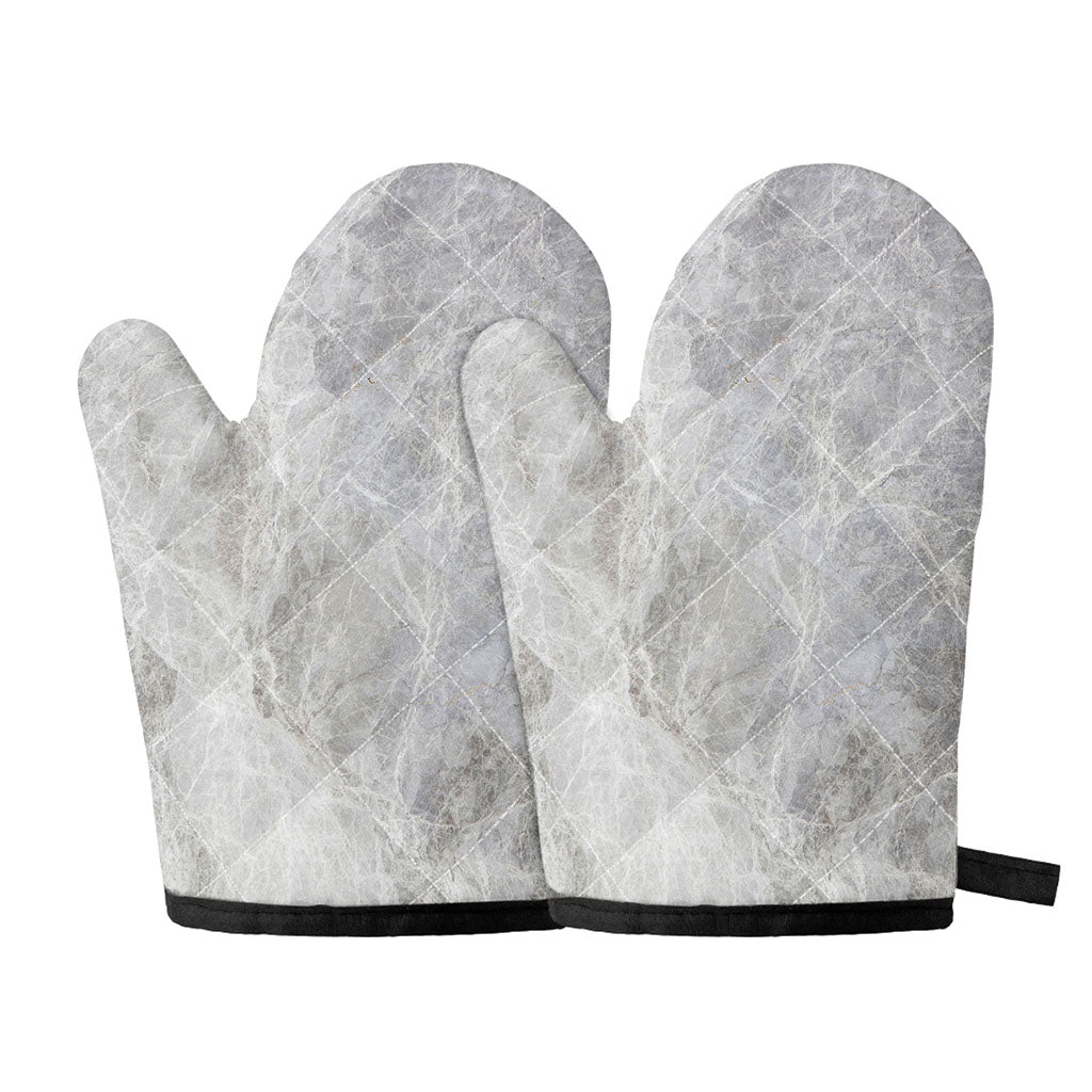 Silver Grey Marble Print Oven Mitts