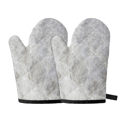 Silver Grey Marble Print Oven Mitts