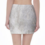 Silver Grey Marble Print Pencil Mini Skirt
