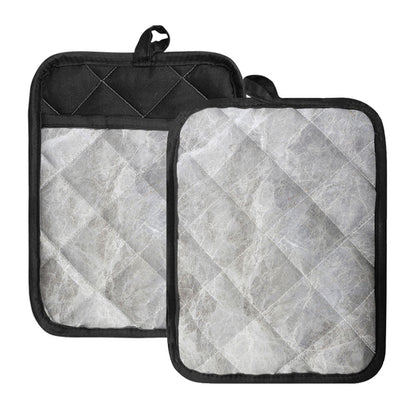 Silver Grey Marble Print Pot Holders With Pocket